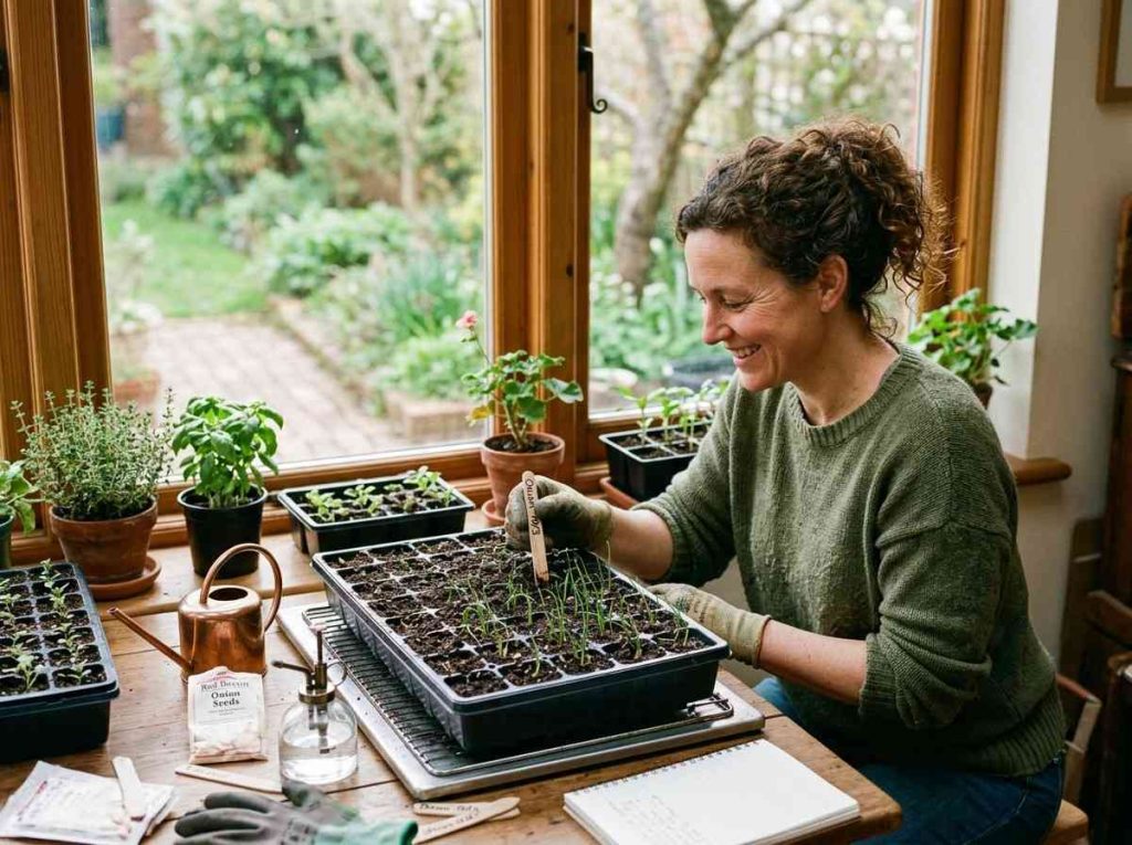 Onion Seeds When to Plant in seed trays with proper spacing