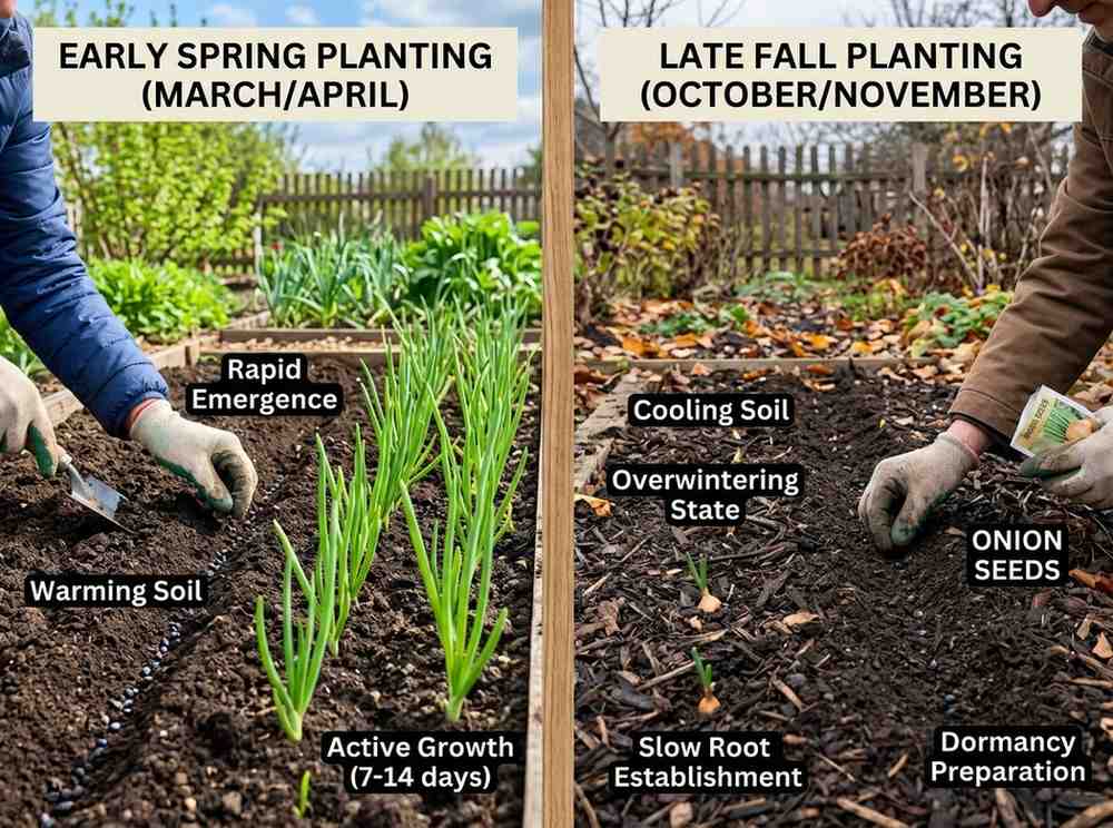 Onion Seeds When to Plant showing seeds sown in prepared garden soil