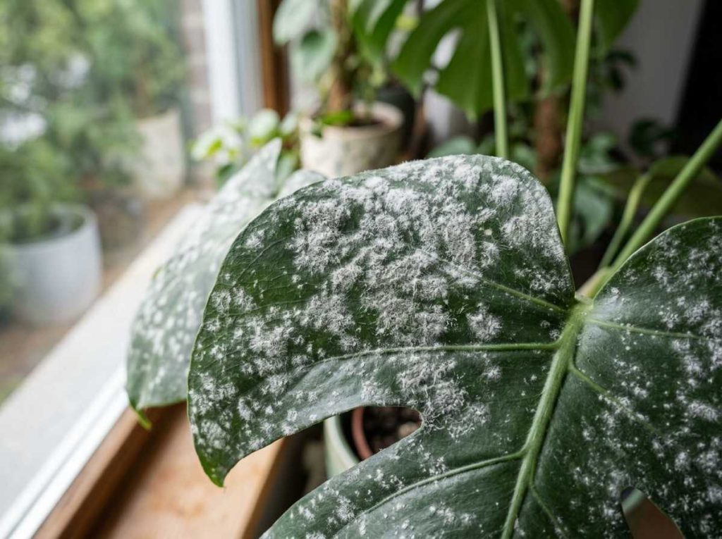 Powdery Mildew Indoor Plants showing white fungal coating on leaves