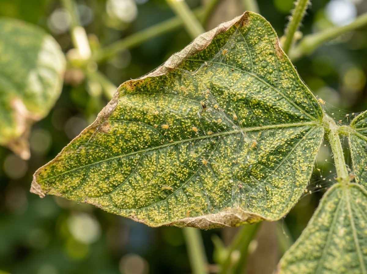 Spider Mite Leaf Damage showing yellow and speckled plant leaves