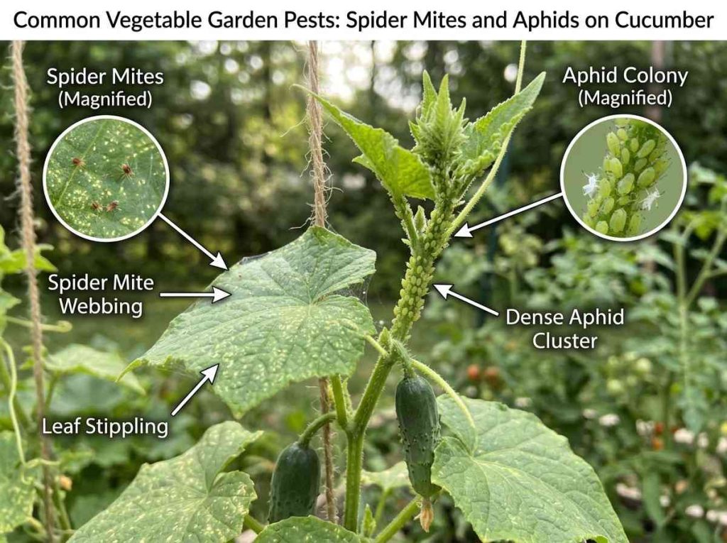 Spider Mites Vs Aphids affecting garden plants in home vegetable garden