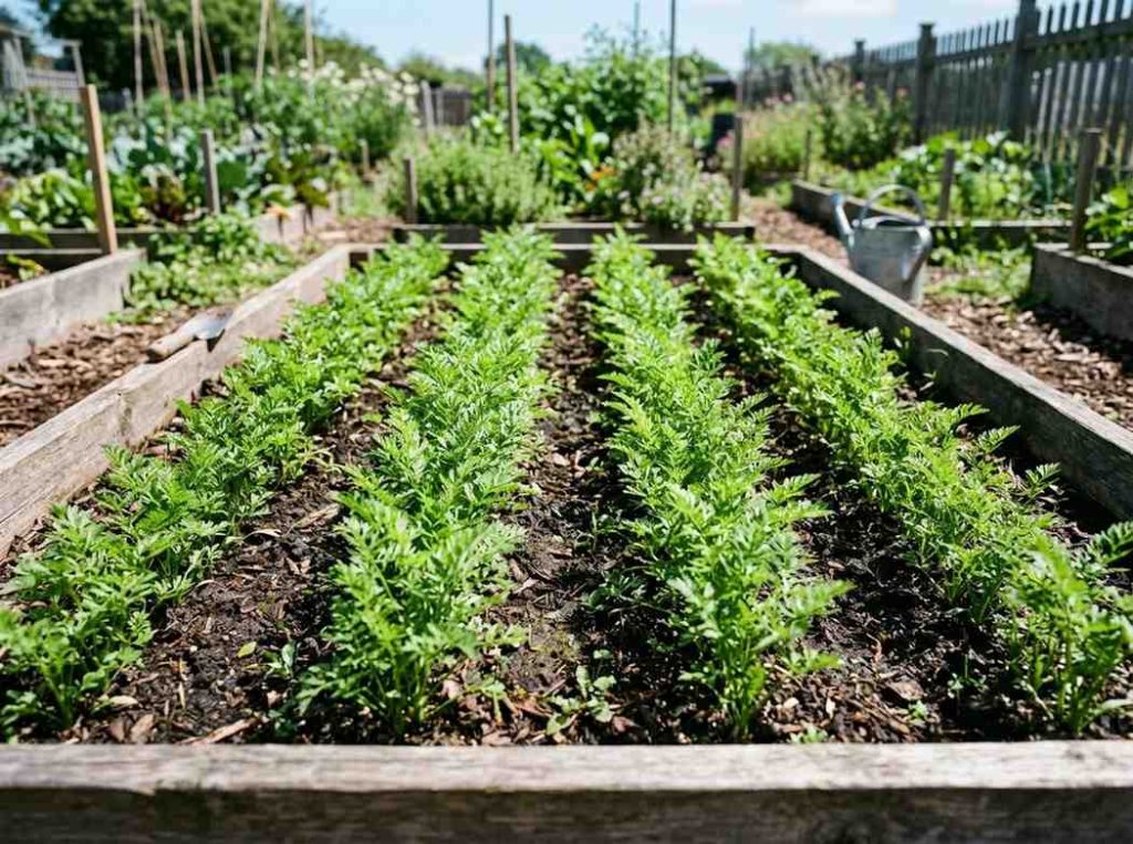 Stages of Carrot Growth from seedling stage to fully grown roots