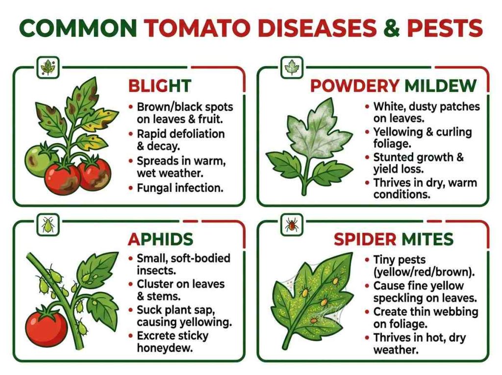 Tomato diseases and pest control helping improve tomato plant health and yield
