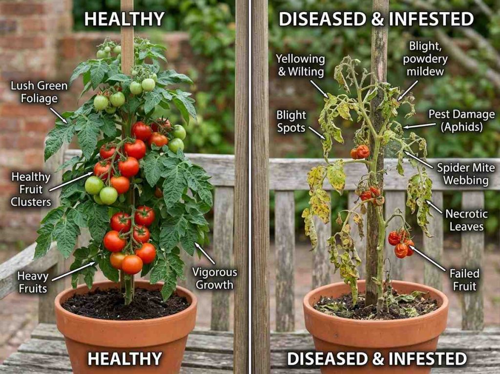 Tomato diseases and pest control identifying leaf spots and insect damage