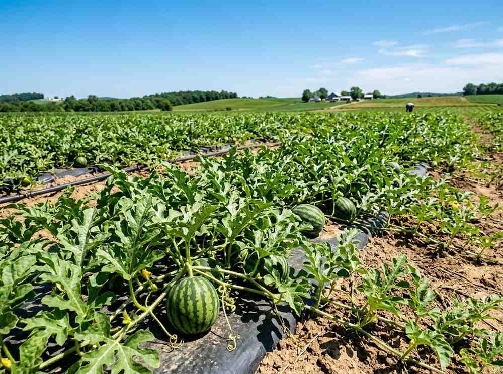 When Do Watermelon Season Start showing ripe watermelons growing in summer field