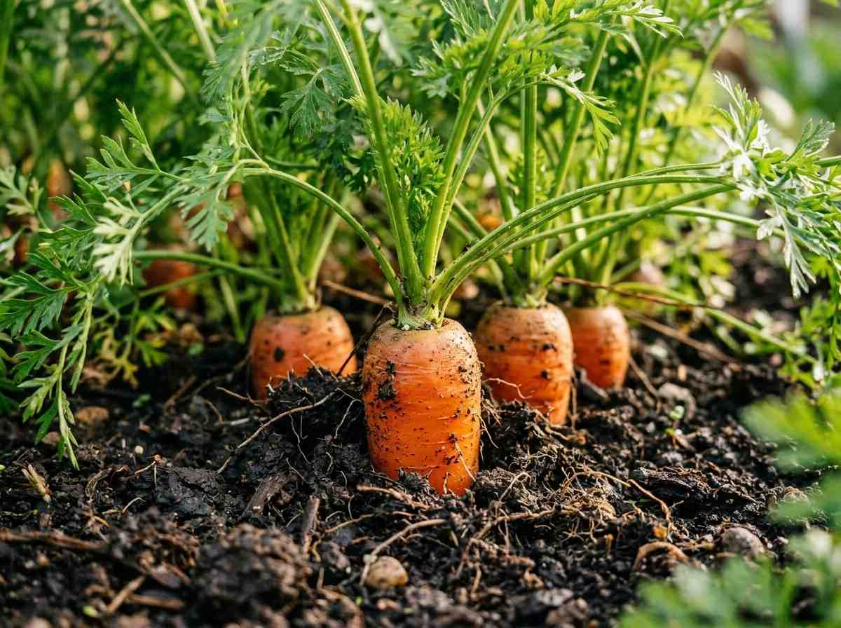 When to Harvest Carrots showing mature carrots ready for pulling from soil