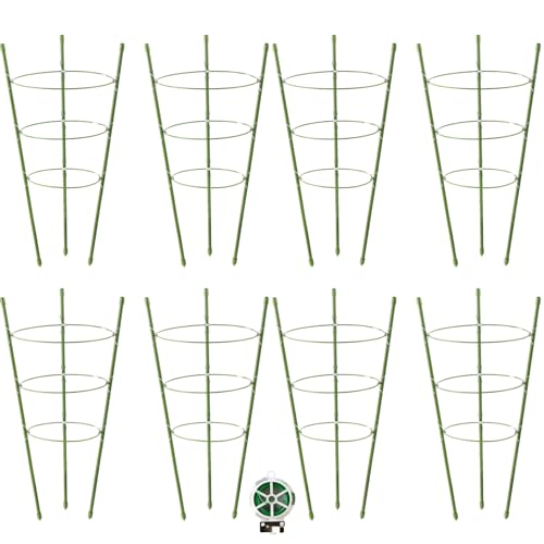 8 Pack Tomato Cage Plant Support Cages for Garden, 18 inches Tomato Trellis for Climbing Plants, Upgrade Garden Plant Stakes with Adjustable Ring, Tomato Rings for Support