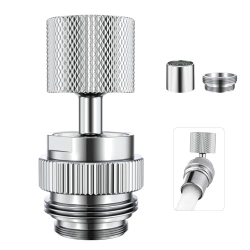 360° Swivel Garden Hose Adapter, Faucet to Hose Adapter with Aerator, Male to Female Sink Adapter for Bathroom, Kitchen, Garden - Multi Thread (Chrome)