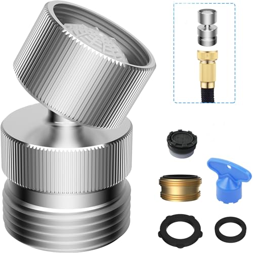 iFealCLear Metal Faucet Aerator Adapter, Sink Faucet to Garden Hose Adapter, Swivel Hose to Sink Faucet Adapter, Flexible Hose Kink Protector 55/64 Inch Female Thread, Female to Male, Chrome
