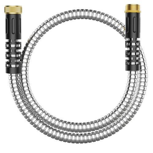 3ft Short Garden Hose, Stainless Steel Small Hose Extension Adapter with Female to Male Fitting Extender for Hose Reel/RV Flexible, Lightweight & Heavy Duty Water Pipe