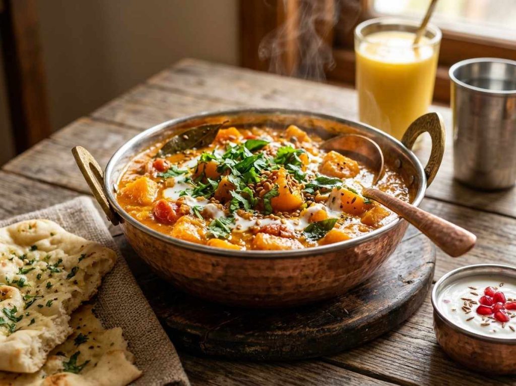 Butternut Squash Recipes Indian showing a flavorful Indian squash curry served in a bowl