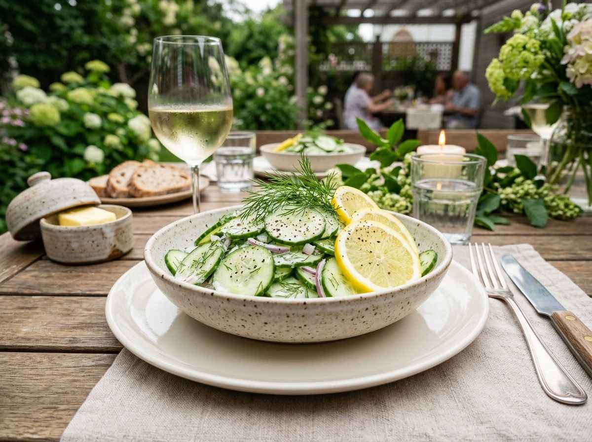 Cucumber Salad With Dill Recipe showing fresh cucumber slices with dill dressing