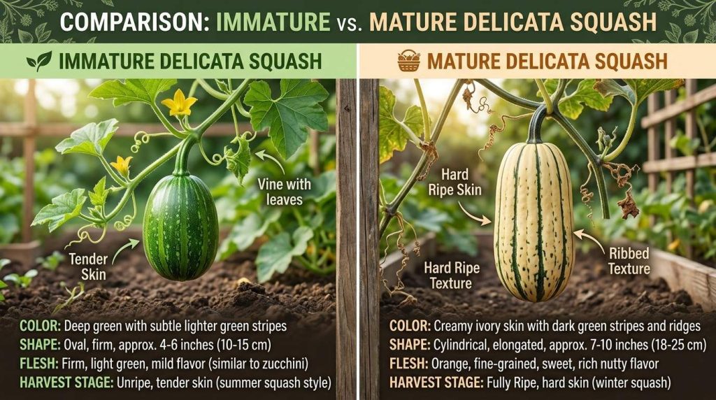 Delicata Squash When to Pick demonstrating signs of ripeness and proper harvest timing