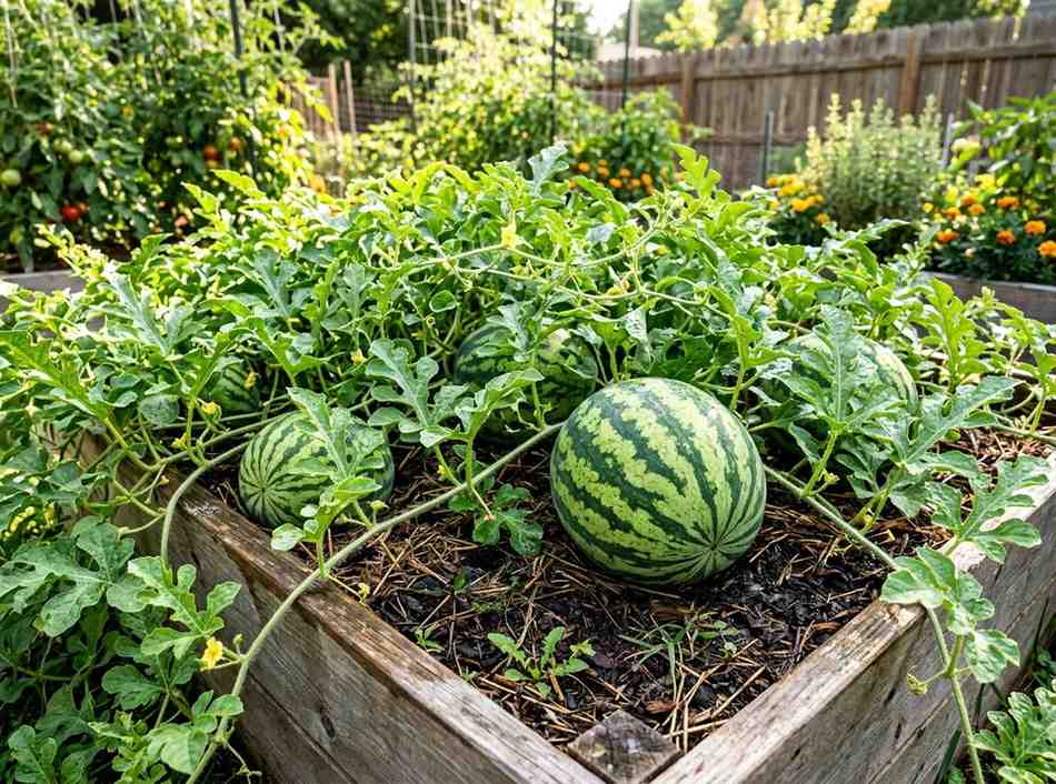Growing Watermelon in a Raised Bed using proper spacing and sunlight for healthy growth