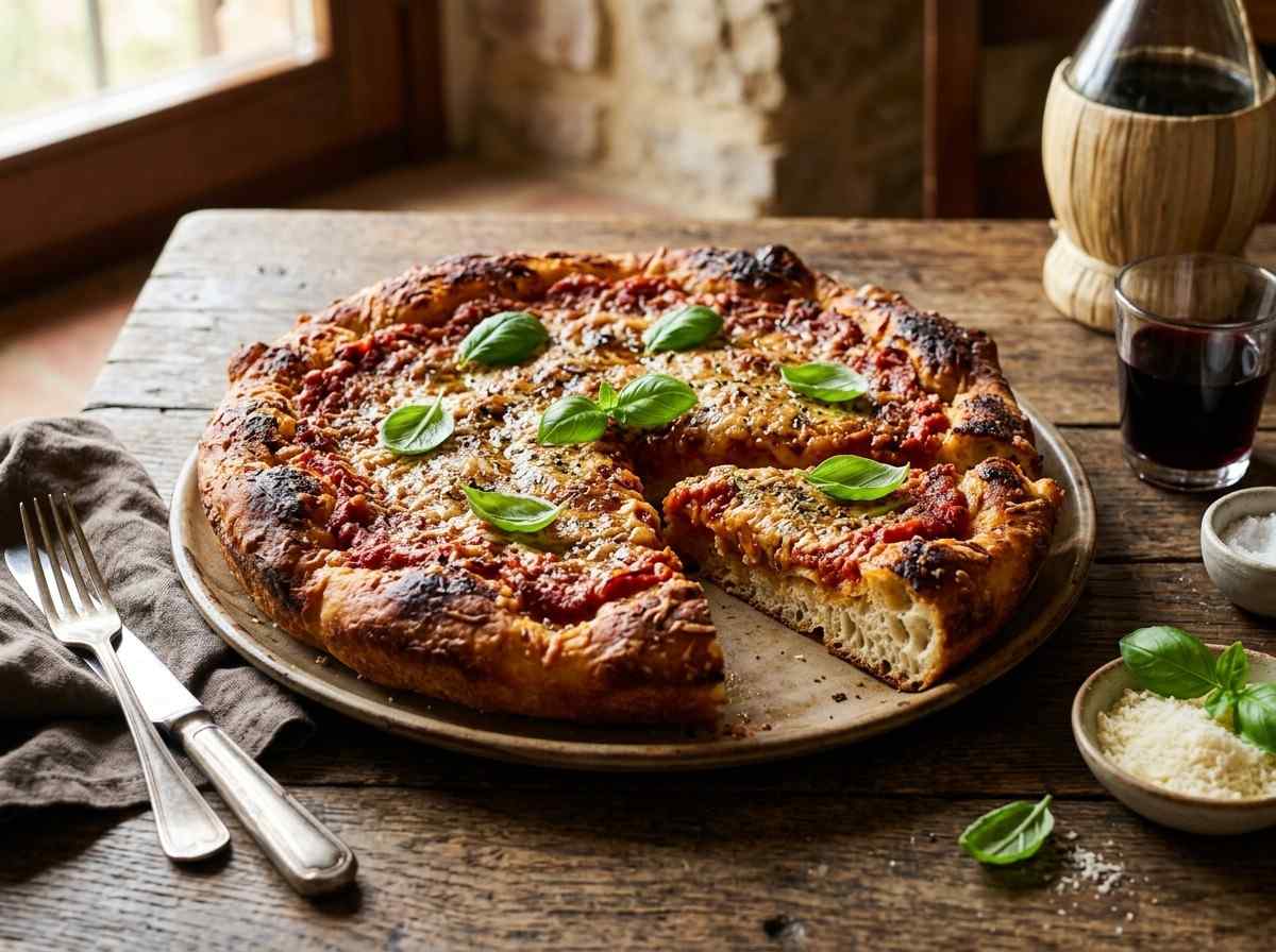 Classic Italian Tomato Pie Recipe prepared in a traditional baking dish