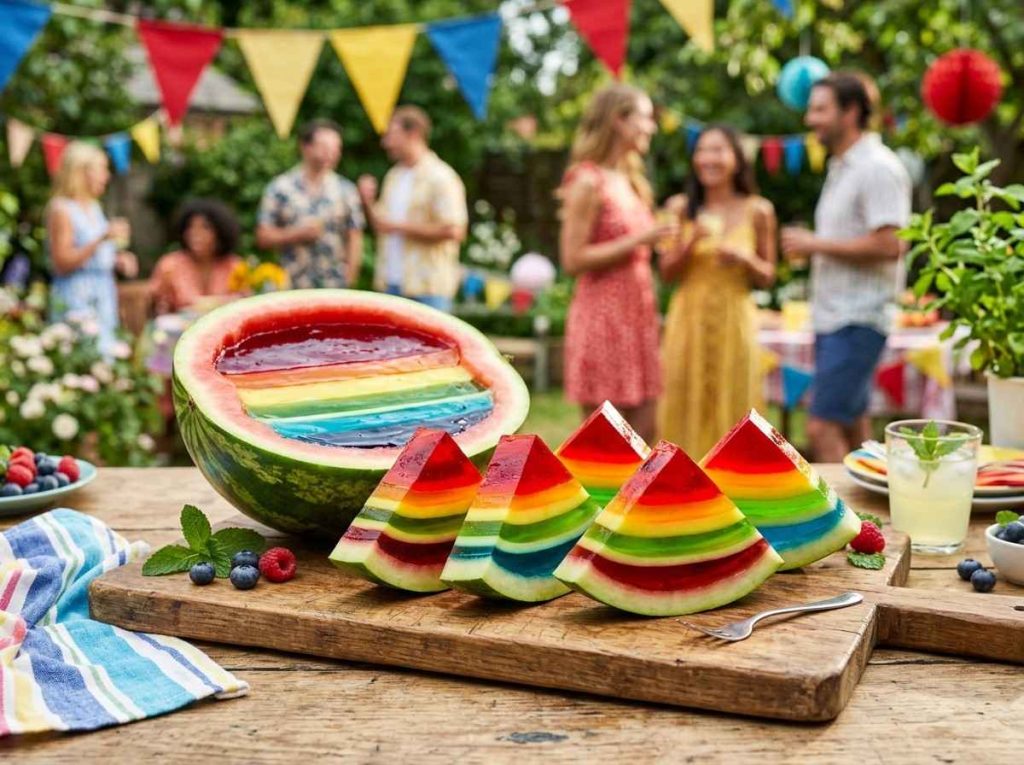 Easy Jello in Watermelon Recipe prepared with fresh watermelon and flavored gelatin