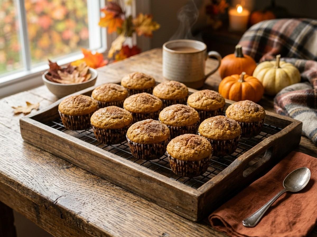 Mini Pumpkin Muffin Recipe featuring soft moist muffins ready to serve