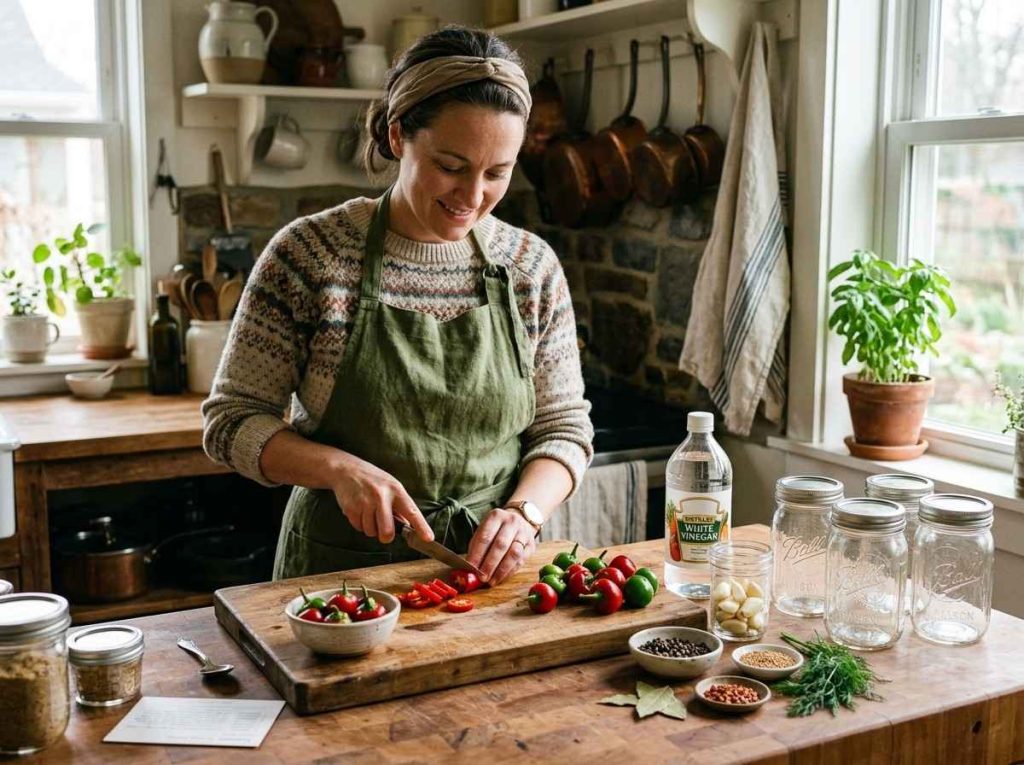 Homemade Pickled Cherry Peppers Recipe prepared with fresh peppers and brine