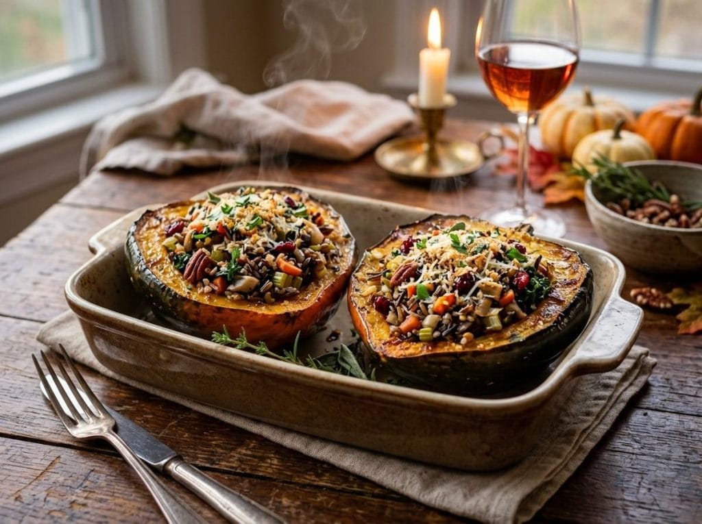 Recipe for Stuffed Acorn Squash served as a hearty and nutritious meal