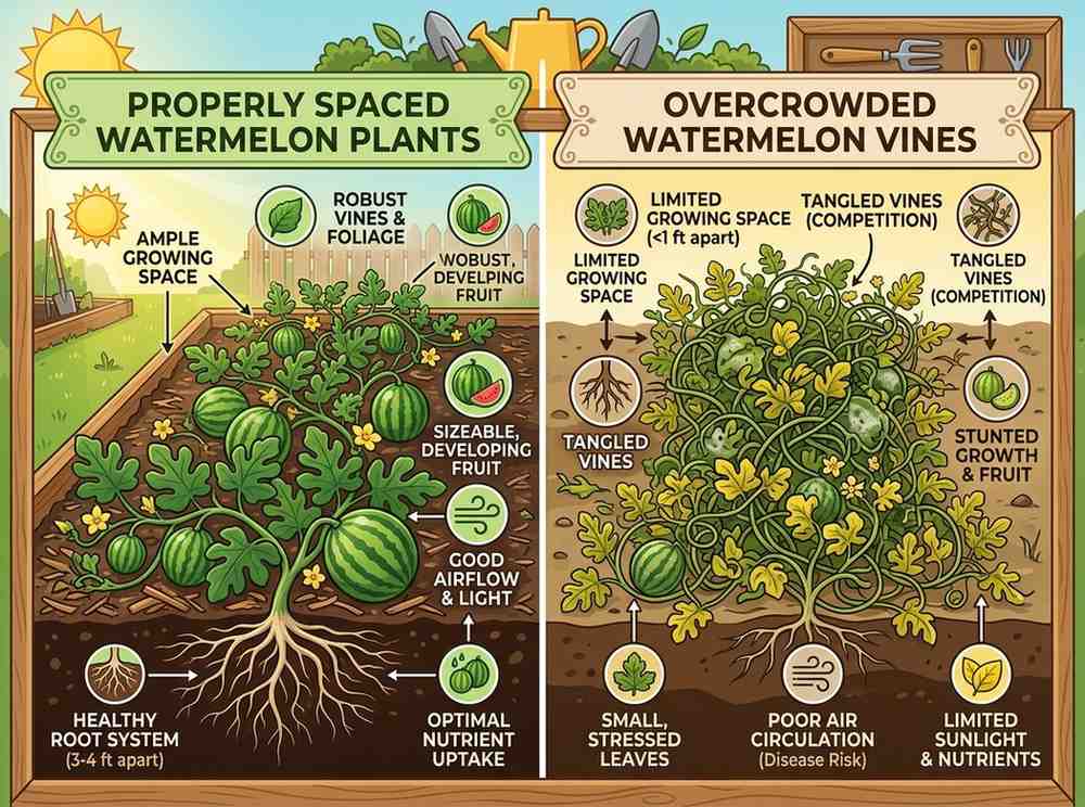 Spacing for Watermelon Plants for improved airflow, disease prevention, and higher yields