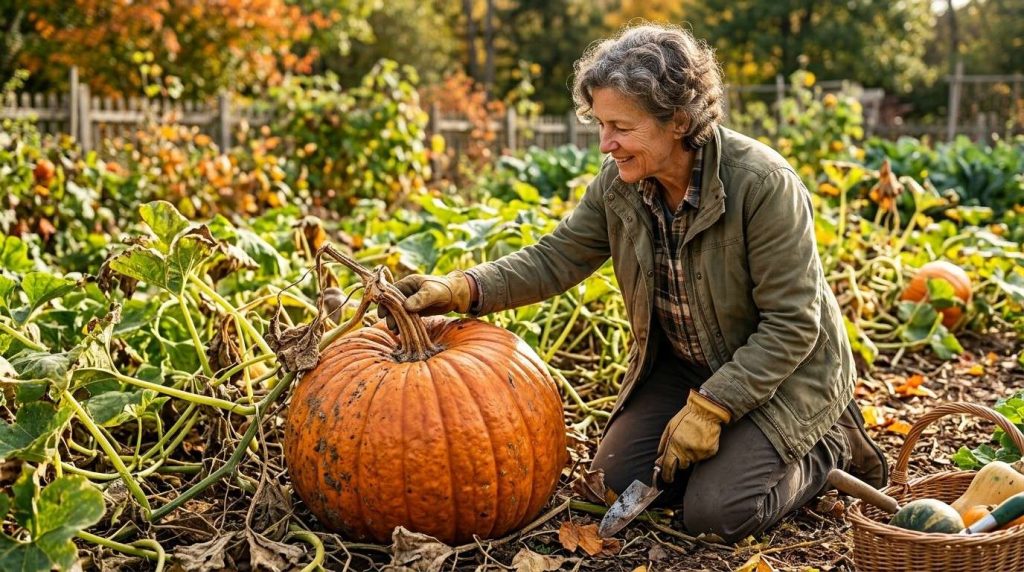 Beginner guide on When are Pumpkins Ready to Pick with mature orange pumpkins on the vine