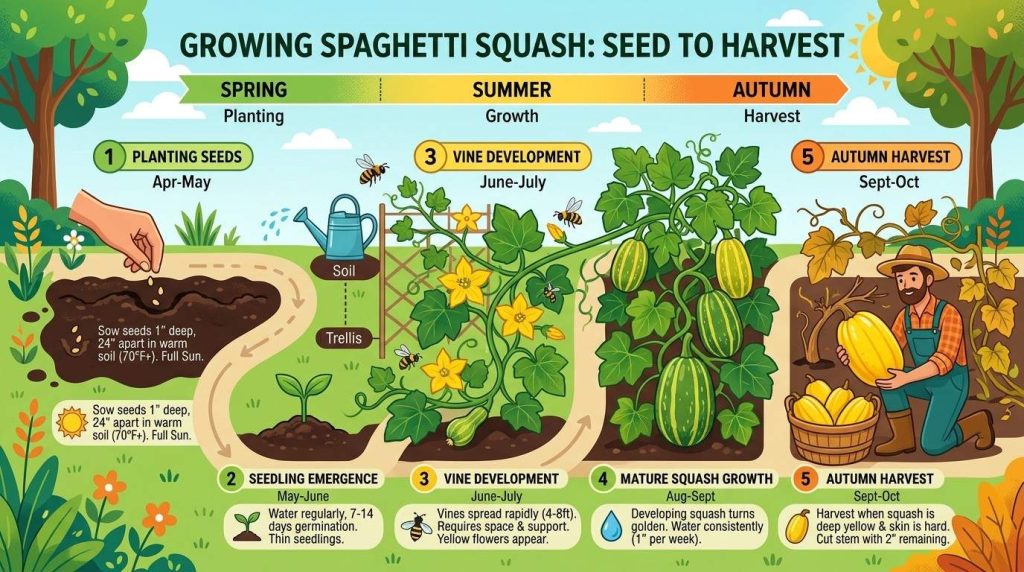 When is Spaghetti Squash in Season featuring golden yellow squash during peak harvest time