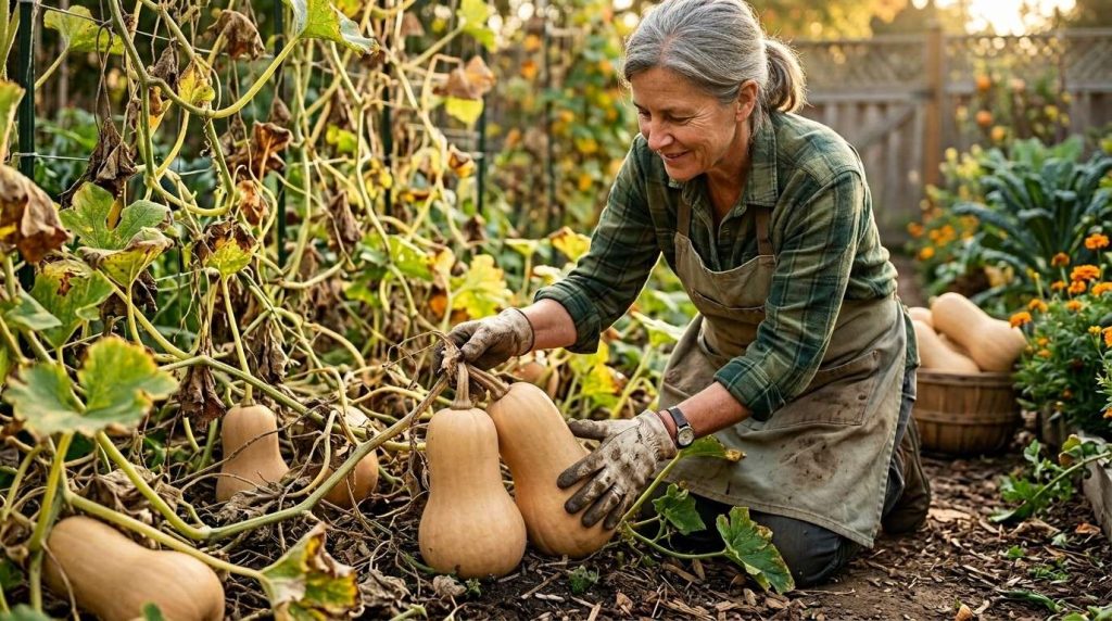 Beginner guide on When to Harvest Butternut Pumpkins with ripe fruits on healthy vines