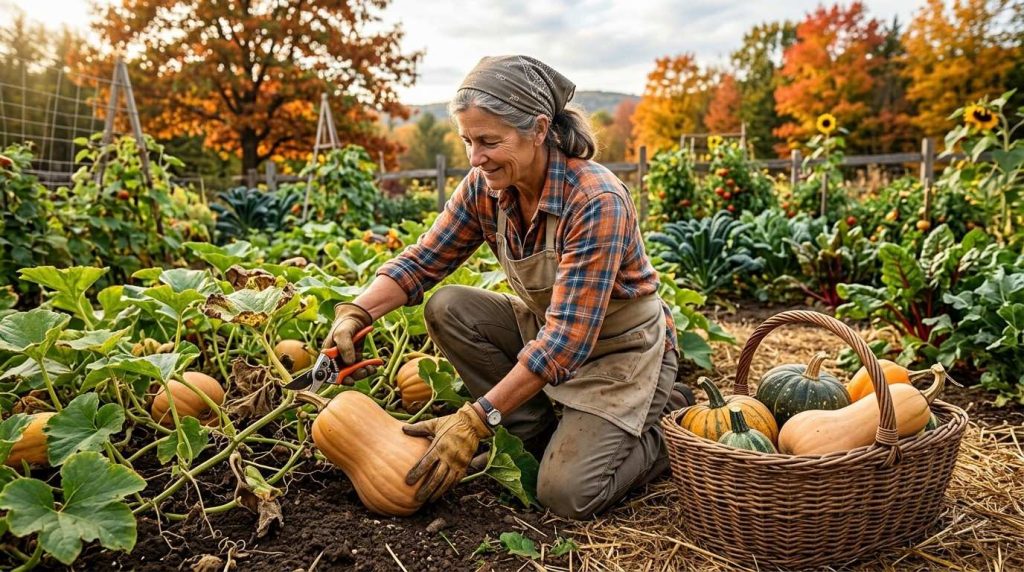 When to Harvest Butternut Pumpkins featuring tan-colored pumpkins at peak harvest stage