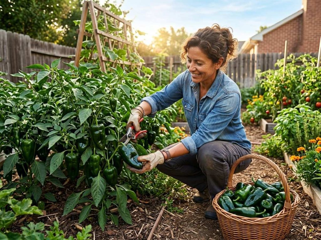 When to Pick Poblano Peppers featuring dark green peppers at ideal harvest size