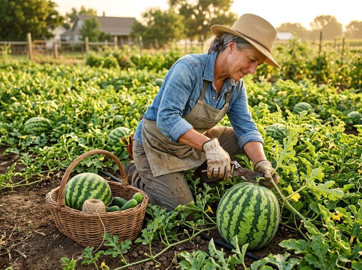 When to Pick Watermelon featuring healthy watermelon vines and mature fruits