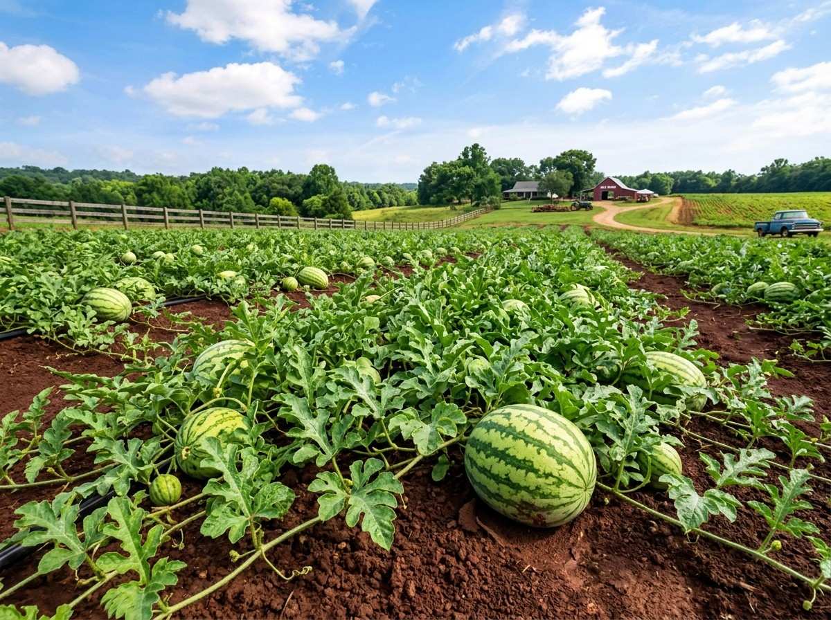 When to Plant Watermelon in Georgia showing watermelon seedlings growing in warm garden soil