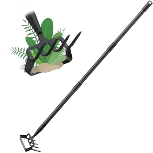Stirrup Hoe Garden Tool & Cultivator Rake, 2-in-1 Heavy Duty Metal Hand Scuffle Garden Hoe for Weeding Vegetable Beds, Loop Action Weeder Long Handle 32-62