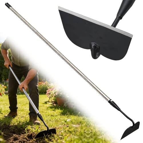 Garden Hoe for Weeding, Heavy Duty Draw Hoe Garden Tool for Plowing,Cultivating,Trenching, Ridging,Tilling Loosening Soil,Scraping Weeder with 60” Handle for Stand Gardening, Reduce Back Strain