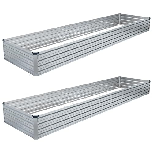 DIIYIV 2PCS 12x4x1FT Galvanized Raised Garden Bed Kit,Vegetable Boxes-Rectangle Metal Flower Box,Large Planter Raised Beds Outdoor Garden for Planting,Fruit,Herb-Silver