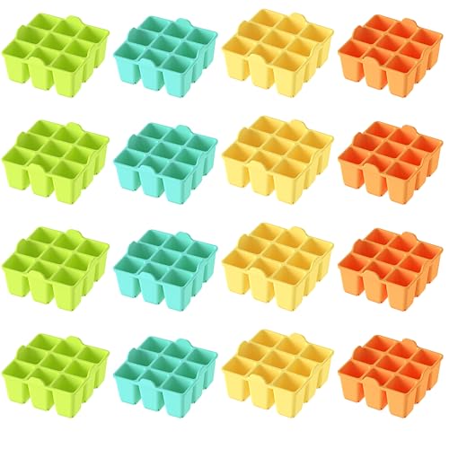 Kiicii Silicone Seed Starter Tray - 16-Pack Seedling Starter Trays with Flexible Pop-Out Cells for Seed Starting, Indoor Gardening Reusable Plant Germination Trays, BPA-Free & Dishwasher Safe