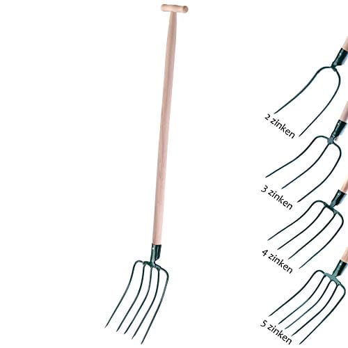 KADAX Hayfagel, Forke, Spade Fork,Grave, Pitchfork, Fork per Giardino, Fork con Manico in Legno, forchetta da Giardino in Acciaio di Alta qualità, Forcella da Giardino (5 Denti, Mantello a T