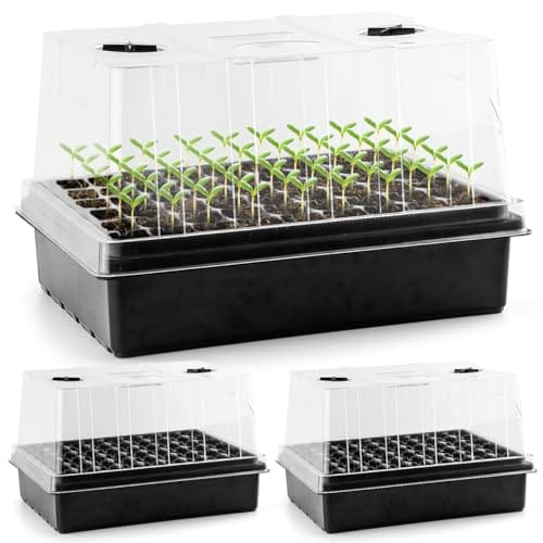 Heavy Duty Seed Starter Trays with 5'' Tall Humidity Domes & 2.75'' Deep Cells – 3-Pack (162 Cells Total) Reusable Plant Germination Kit, Durable Plastic Seedling Trays for Herbs, Vegetables