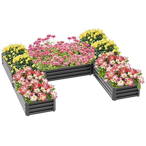Outsunny 8 x 8ft DIY Raised Garden Bed, Large Galvanized Steel Planter Box with 5 Compartments, for Outdoor Plants, Vegetables, Flowers, Herbs, Easy Assembly, Gray
