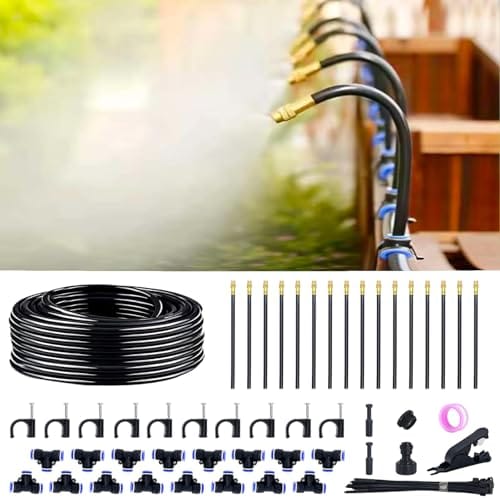 Thiswing 360° Adjustable Drip Irrigation System - 50 FT Automatic Garden Watering System with 16 Nozzles, Raised Bed Sprinkler Irrigation System, Garden Mister for Yard, Lawn, Plants, 5/16