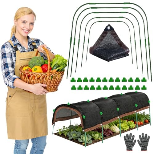 2026 Upgraded Garden Shade Cloth Kit 6.5x16.5FT Garden Shade Cloth for Plants Heat Protection with 6 Sets Garden Hoops for Raised Beds 75% Sunblock Shade Cloth Row Cover for Outdoor Plant Vegetables