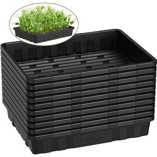 SOLIGT Extra Thick Heavy Duty 10 Pack Seed Starting Trays - Microgreens Growing Trays Seedling Plant Germination Starter Tray Transplant Fodder Flats, No Holes, No Leakage, Reusable, 14 * 10.8 * 2.3