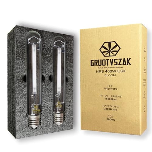 GRUOTVSZAK HPS 400W Grow Light Bulb E39 750μmol 2000K Red Concentrated Spectrum 55000 Lumens Bloom Flowering High Pressure Sodium 2-Pack