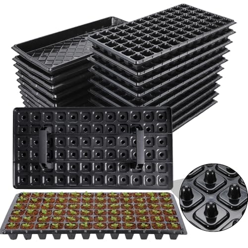 Oscorna (20Pack) 72-Cell Seed Starter Trays with Dibber, 10 Pack Nursery Starting with Base Tray, 72 Hole Soil Digger for Setting Out Quickly, Seedling Planting Tray, Germination Kit Trays Reusable