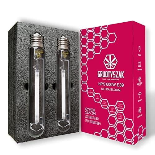 GRUOTVSZAK HPS 600 Watt Grow Light Bulb E39 Up to 40% More Red 1150μmol Ultra PPF Increases Red Concentrated Spectrum 90000 Lumens High Pressure Sodium 2-Pack