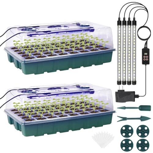 Sondiko Seed Starter Tray with Grow Light, Intelligent Display Digital Controller, 80 Cells Seed Starter Kit with Humidity Dome, Adjustable Brightness Indoor Plants Germination Kit(2 Pack)