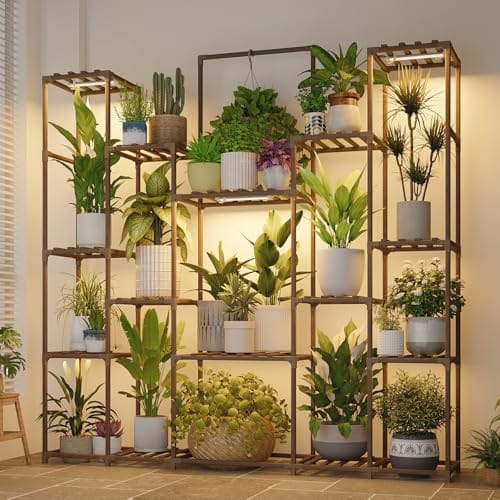 Bamworld Plant Stand with Grow Lights Large Plant Shelf Indoor Hanging Plants 17 tiers Large Plant Shelf for Indoor Plants Display Heavy Duty Plant Rack for Living Room Patio Decor