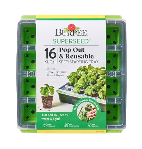Burpee SuperSeed Starting Tray | 16 XL Cell | Reusable & Dishwasher Safe | for Vegetable, Flower & Herb Seeds | Indoor Grow Kit for Deep-Rooted Seedlings, Green