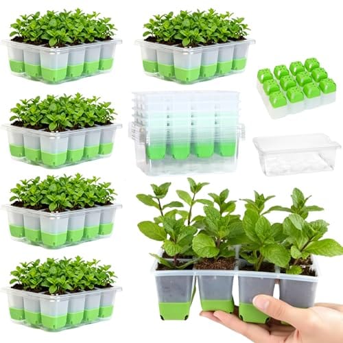 ZSYWODFO Seed Starter Tray,5-Pack Reusable Silicone Seed Starter Tray with 5 Base Trays,Foldable Design for Easy Transplanting,Indoor Gardening Supplies for Vegetables, Flowers & Herbs,60 Cells Total