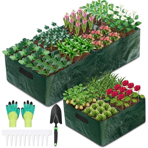 LifeisLuck Fabric Raised Garden Bed, 2 Pack 8 Grids and 4 Grids, 128 Gallon Rectangle Grow Bags with Drainage Holes, Breathable PE Planting Containers for Outdoor Vegetables Fruits Flowers