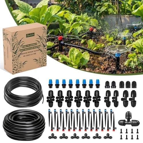 Spalolen Push-to-Connect Drip Irrigation System Kit, 2-Zone Garden Watering System with 50FT 1/2